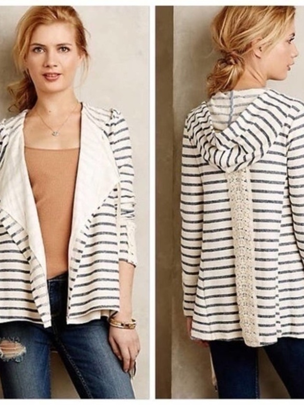 Anthropologie Saturday Sunday Draped Cardigan lace detail pockets hood XS